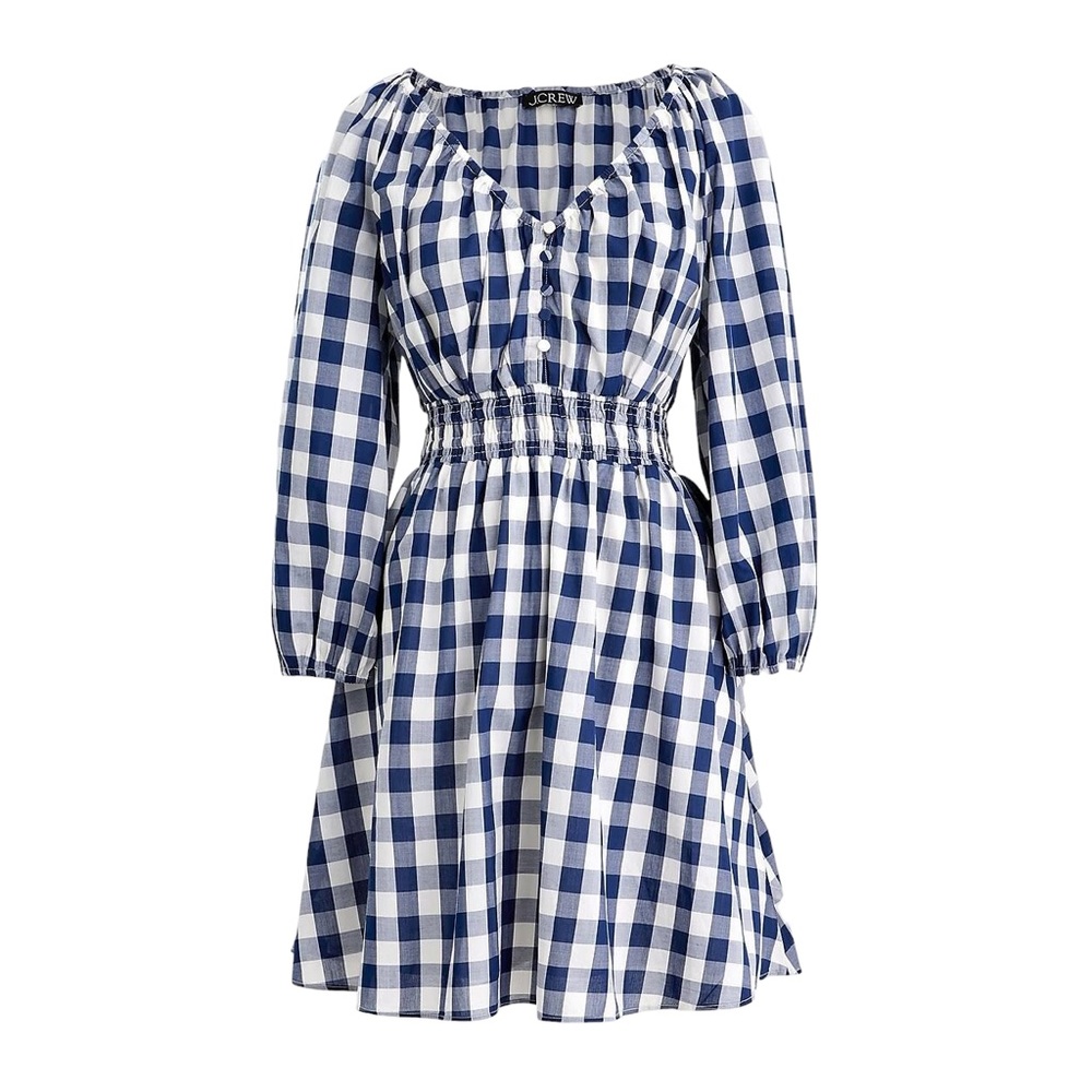 J.Crew Navy and White gingham v-neck dress NWT Medium - Picture 1 of 4